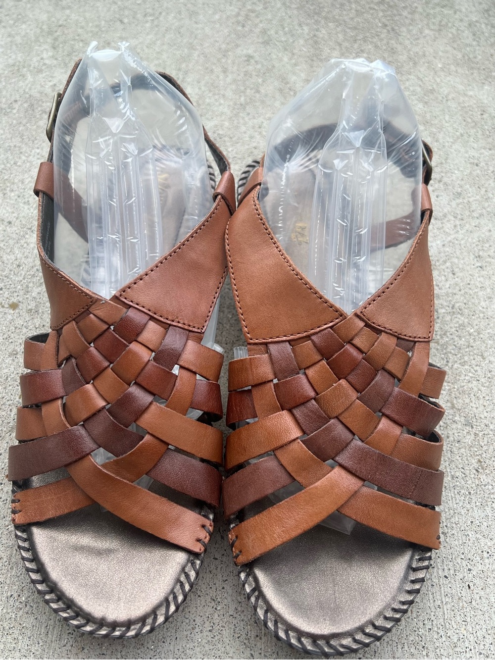 Vintage St John’s Woven Leather Sandals Women SZ 9.5 W Brown Open Toe Slingback